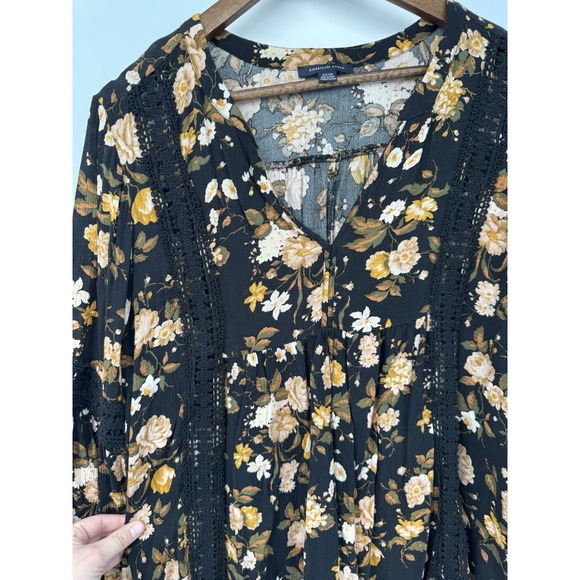 American Eagle Floral Babydoll Top Fairy Grunge Boho Lace Festival Peasant - Picture 13 of 15